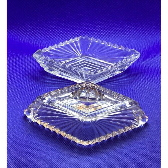 Art Deco Glass Ribbed  Saw Tooth Trinket Gift Box Vintage - Picture 5 of 8